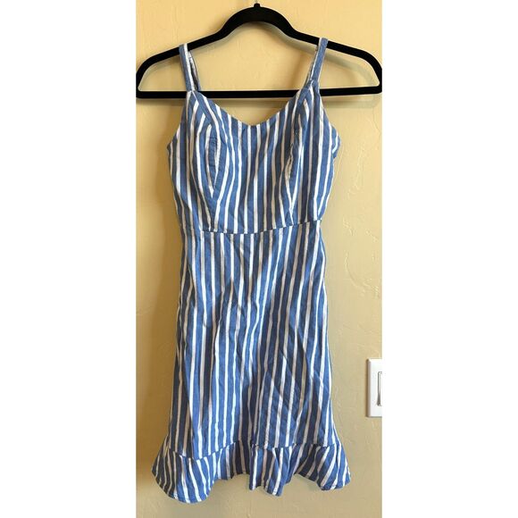 Old Navy Dobby-Stripe Ruffle-Hem Fit & Flare Cami Dress Size XS Preppy - Picture 1 of 5